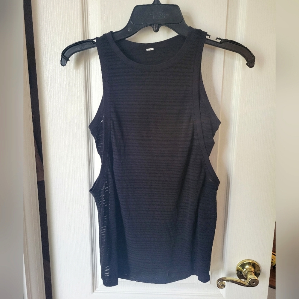 Lululemon Clear and Present Two-in-One Muscle Tank Top Black Size 2 Sheer Stripe